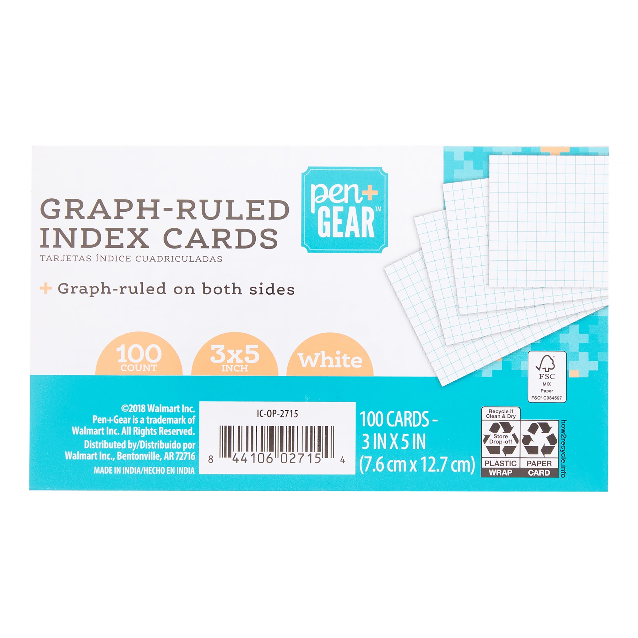 Index Cards Ruled 3x5 50 Count 7.6cm x 12.7 cm Heavier Weight White Color 