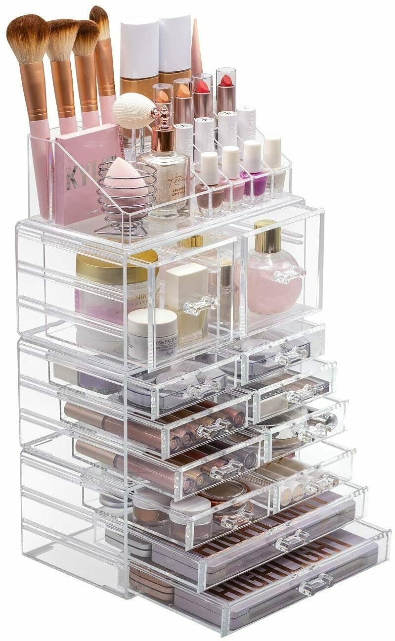 Extra Large Acrylic Makeup Organizer 12 Drawers & 16 Comportments Storage Box