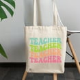 thumbnail image 2 of Teacher, Teaching Profession or School Themed, Groovy Retro Wavy Text Merch Gift, 12oz Canvas Tote Bag, 2 of 3