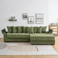 thumbnail image 6 of 114" Corduroy Sofa with Cup Holders & Storage, L Shaped Sleeper Cloud Couch Set w/Reversible Chaise Lounge, Living Room Oversized Upholstered SofaBed for Apartment, Easy Assembly, Green, 6 of 7