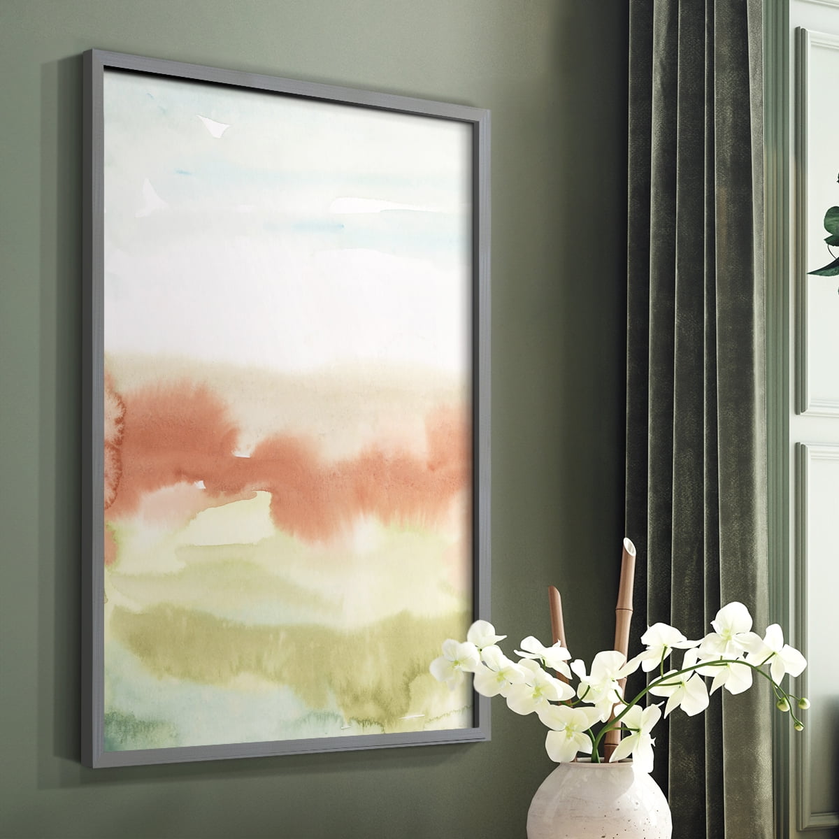 Blushing Sunrise I Framed Print in Gray Solid Wood Framed Print No Nail Hanging