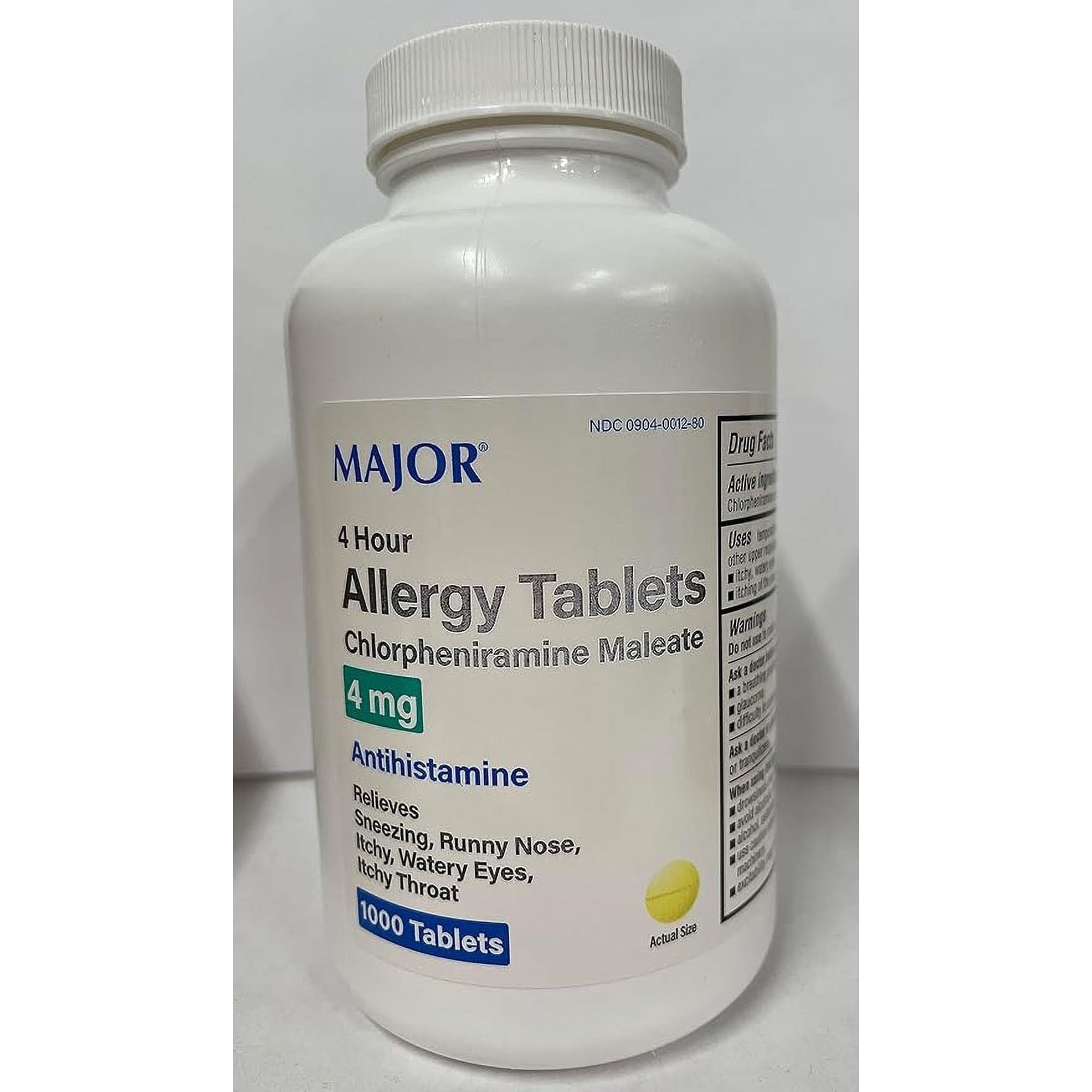 Major Chlorpheniramine 4 Mg Tablets for Over-the-Counter Medicine, 1000 Count