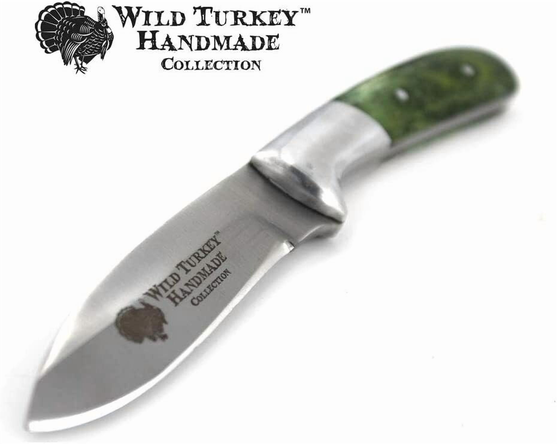 Wild Turkey Handmade Collection 7.25" Fixed Blade Hunting Knife w/Leather Sheath