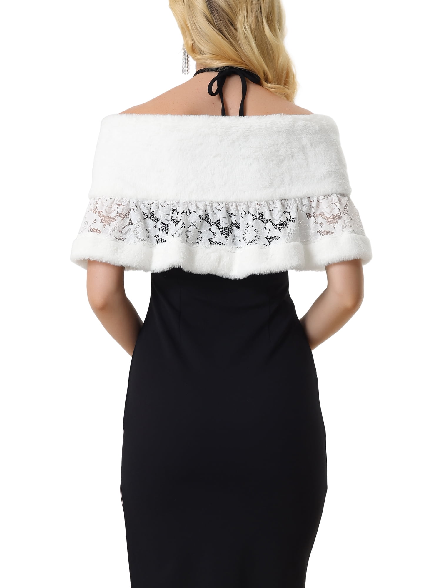 Unique Bargains Women's Wedding Cape for Dress Lace Trim Evening Shawl Shrug