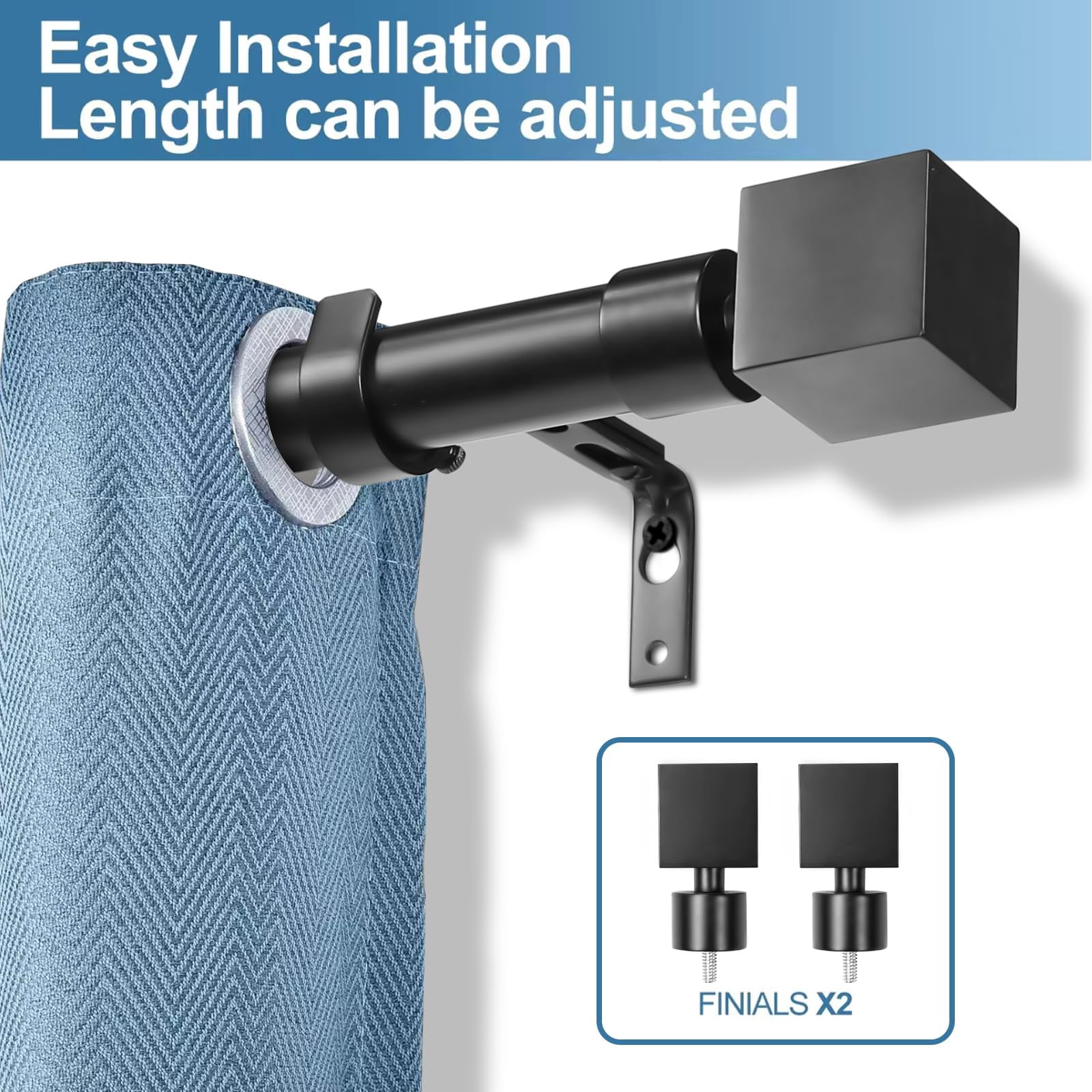 Urbanest 1" Wright Adjustable Curtain Rod, 28"-48", Black