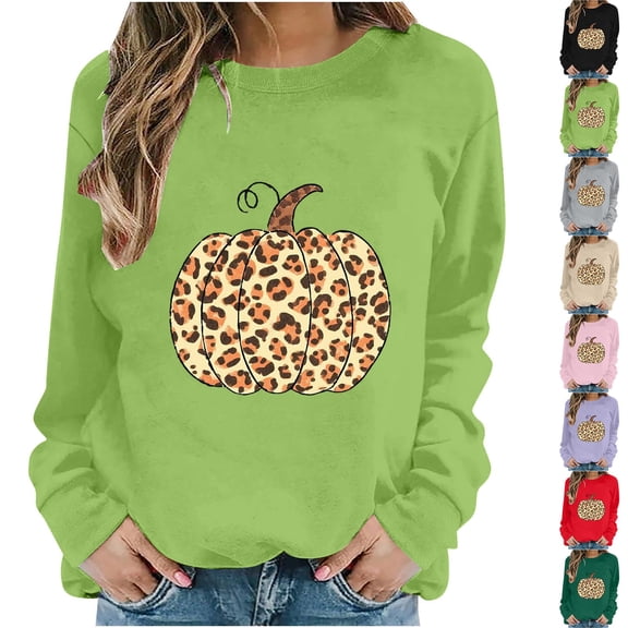 Jsaierl Halloween Sweatshirts for Women Funny Pumpkin Graphic Pullovers Stretch Classic Crewneck Long Sleeve Sweater Tops Halloween Costumes, Sizes S-2XL