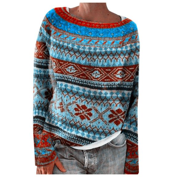 Gyujnb Women's Color Block Sweater Round Neck Long Sleeve Loose Fit Knit Pullover Top Contrast Panel Trendy Jumper for Fall Winter,Size:3XL