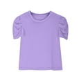 thumbnail image 3 of Deals Mwjwdo Girls Puff Short Sleeve Shirts Summer Ribbed Knit Crewneck T Shirt Tops Tee Blouse Fashion Tees 4-14 Years Purple 11 Years, 3 of 9