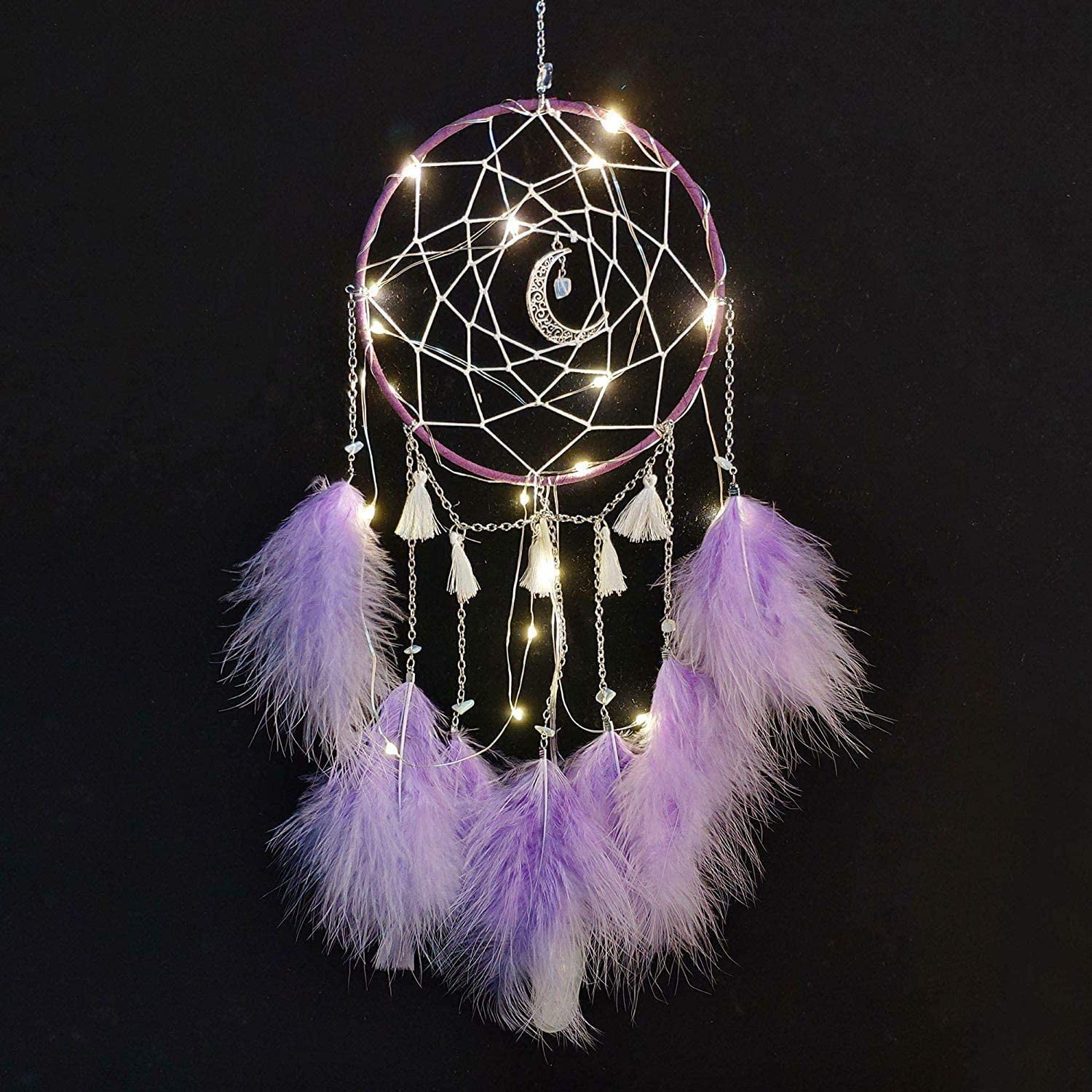 Dream Catcher Tree of Life with LED Lights Handmade Feather Decor Large Purple 