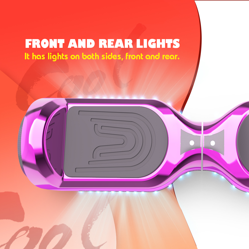 Hoverheart 6.5 In., Hoverboard with Front and Back LED and Bluetooth Speaker, Self-Balance Flash Wheel, UL, Chrome Pink - image 3 of 7