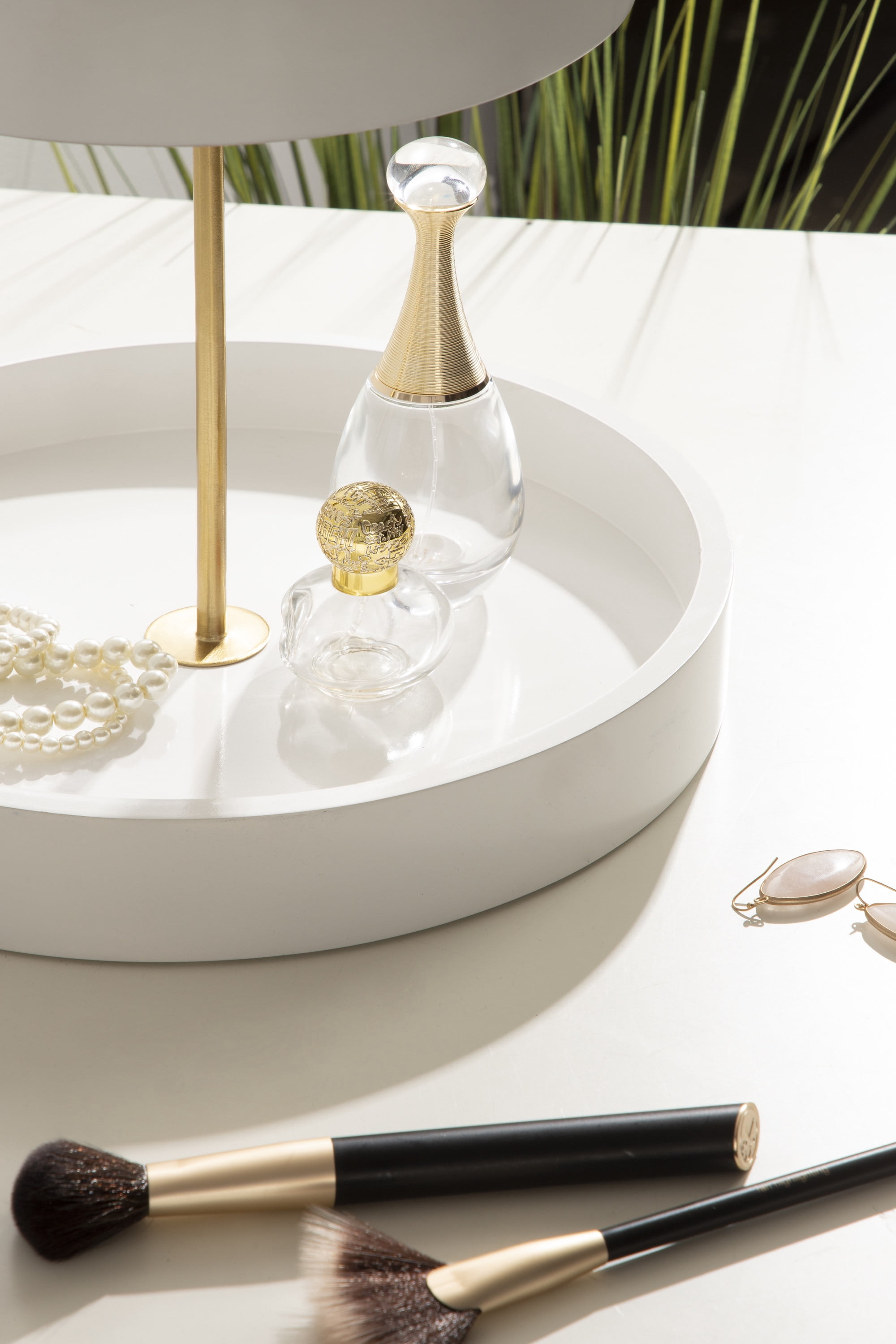Kate and Laurel Lipton Modern Two Tier Tray, 13 x 13 x 20, White and Gold, Glam Decorative Tray