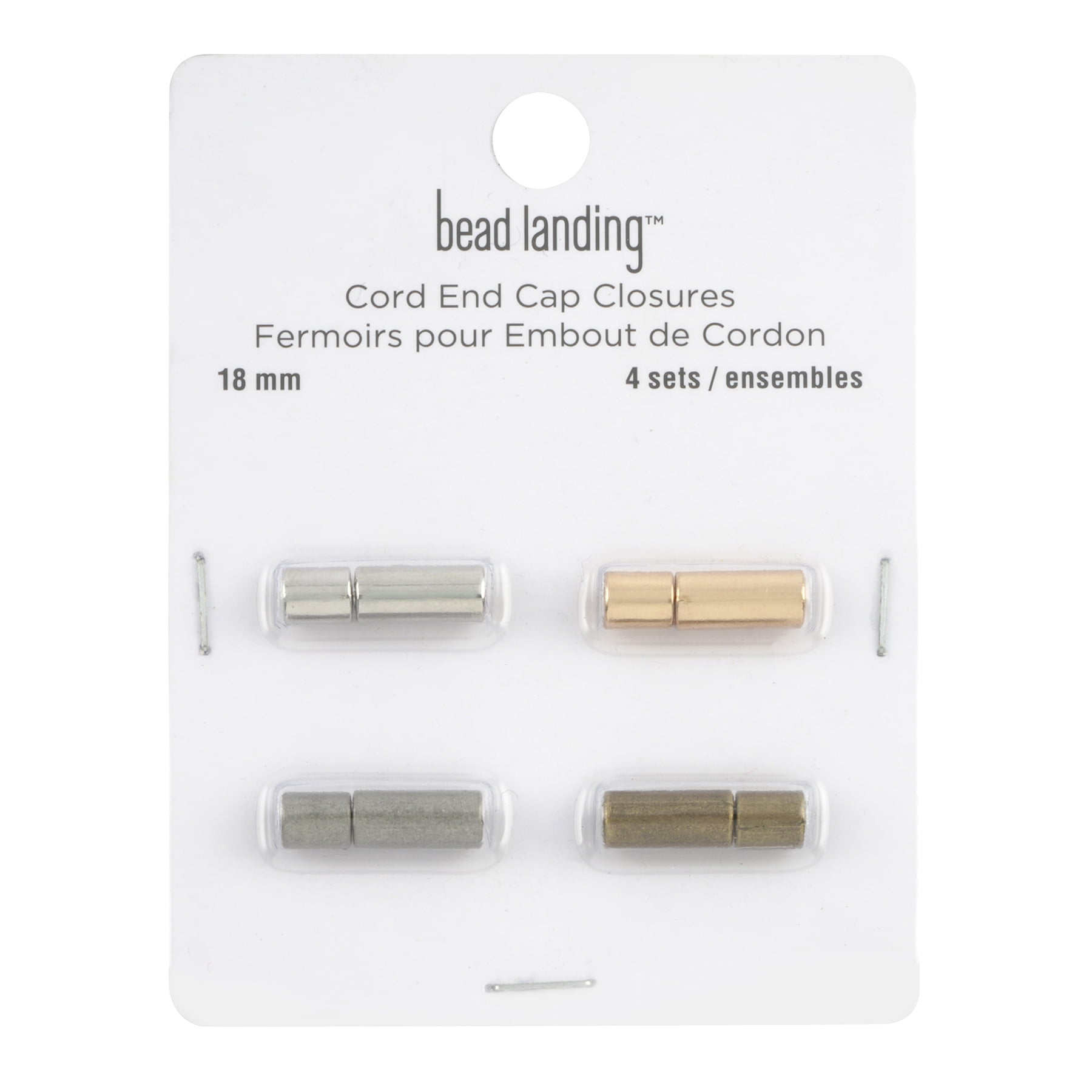 Assorted Cord End Cap Closures by Bead Landing – 18mm Nickel-Free Zinc Alloy Findings in Rhodium - Gold - Silver Ox & Brass Ox Finishes - 12 Pack