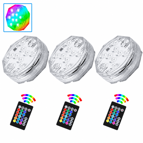 Submersible LED Lights with Remote Control, Battery Powered RGB Color Changing Underwater Lights for Above Ground Pool, Hot Tub, Pond, Fountain, Vase Base and Event Decoration