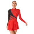 thumbnail image 3 of Aiihoo Women Rhinestone Figure Skating Dress Long Sleeve Lyrical Ballet Dance Dress Gymnastic Dancewear Red S, 3 of 7