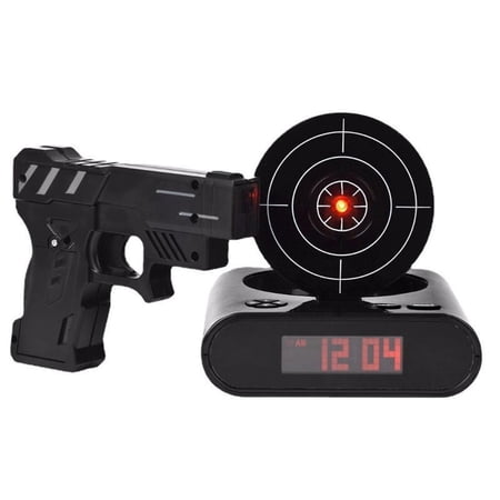 Gun and Target Alarm Clock, Customizable Voice Recording Morning Routine Trainer, Large LED Digital