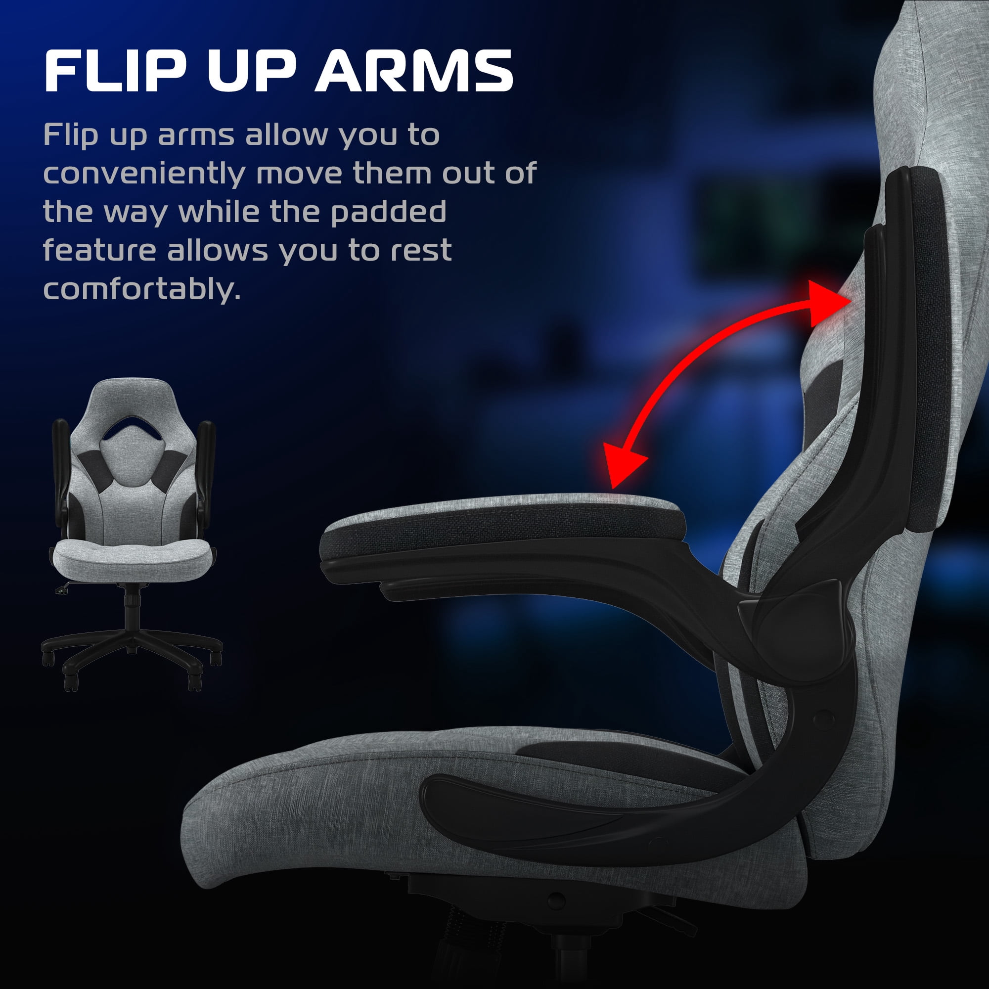 RESPAWN 3085 Ergonomic Gaming Chair for Adults, High Back Office Chair with Headrest and Flip Up Arms, Leather Racing Style Gaming Seat with Lumbar Support, Vdeo Game Computer Desk Seat - Gray Fabric