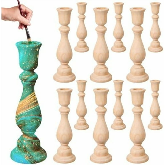 12 Pcs Unfinished Classic Wood Candle Holders Small Wooden Candlesticks Unfinished Candlestick Holders for Crafts DIY Xmas Christmas Gift Decoration (6 Inch)$$Home Decor, Kitchen, & Other