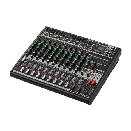 Professional 12-Channel DJ Sound Mixing Console Digital Mixer with 48V Phantom Power BT Receiving Module 16 DSP Effects Audio System for Ratio Broadcasting Stage