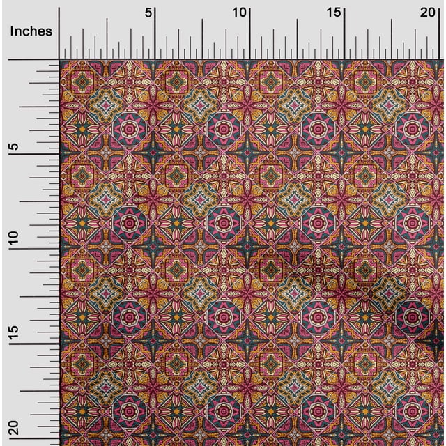 oneOone Polyester Lycra Fabric Floral & Geometric Ethnic Printed Craft Fabric BTY 56 Inch Wide
