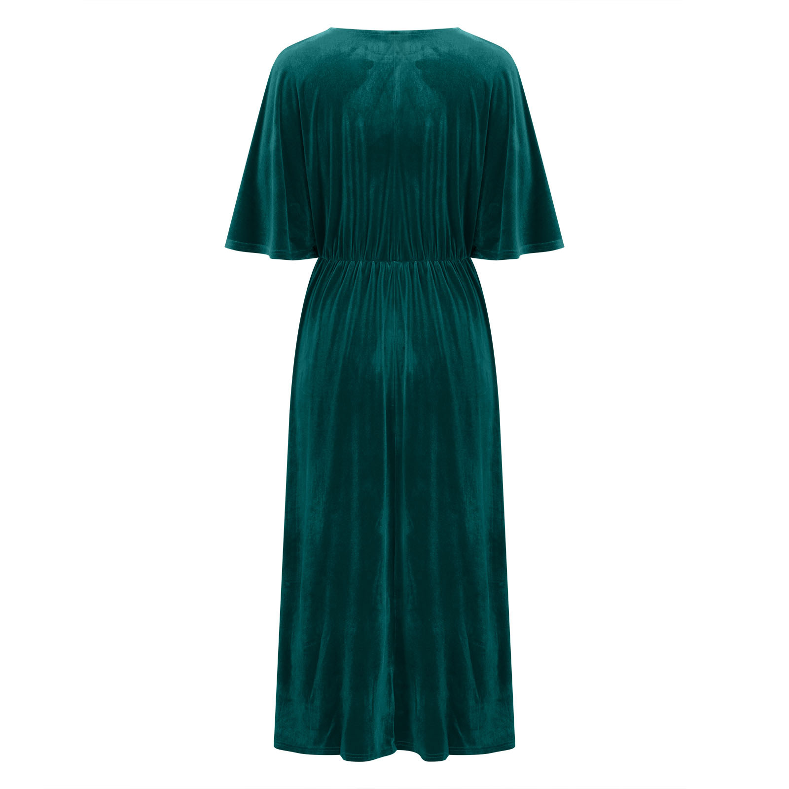 Women's Velvet Dresses Round Neck Bell Sleeve T-Shirt Dress High Split Elastic Waist Solid Dressy Dress Cocktail Party Wedding Midi Dress Green,S
