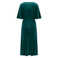 thumbnail image 4 of Women's Velvet Dresses Round Neck Bell Sleeve T-Shirt Dress High Split Elastic Waist Solid Dressy Dress Cocktail Party Wedding Midi Dress Green,S, 4 of 6