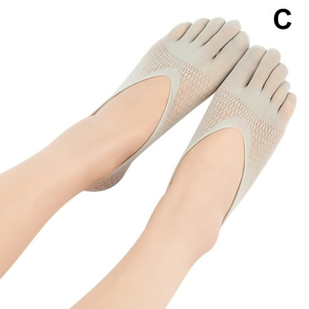 

2 Pairs Women Velvet Toe Socks Non Slip Breathable Full Five Finger Socks Low-Cut Liner Socks New