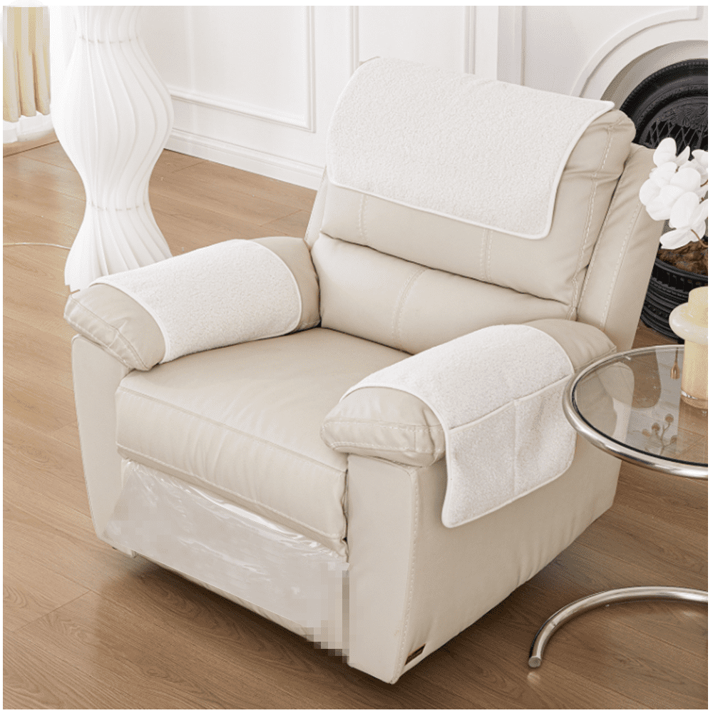 Garayma 3 Pcs Recliner Covers Armrest Covers with Storage Pockets Headrest Cover Armchair Slipcovers Sofa Recliner Protector White