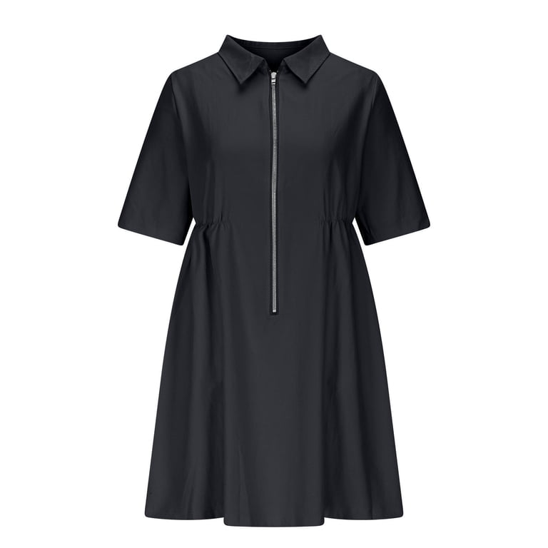 pleated zip up dress Buigttklop Zip up Dresses for Women 2026 Short Sleeve Casual Mini Dresses Lapel A-Line Pleated Summer Dress with Pockets, Women's, Size: Medium(6),