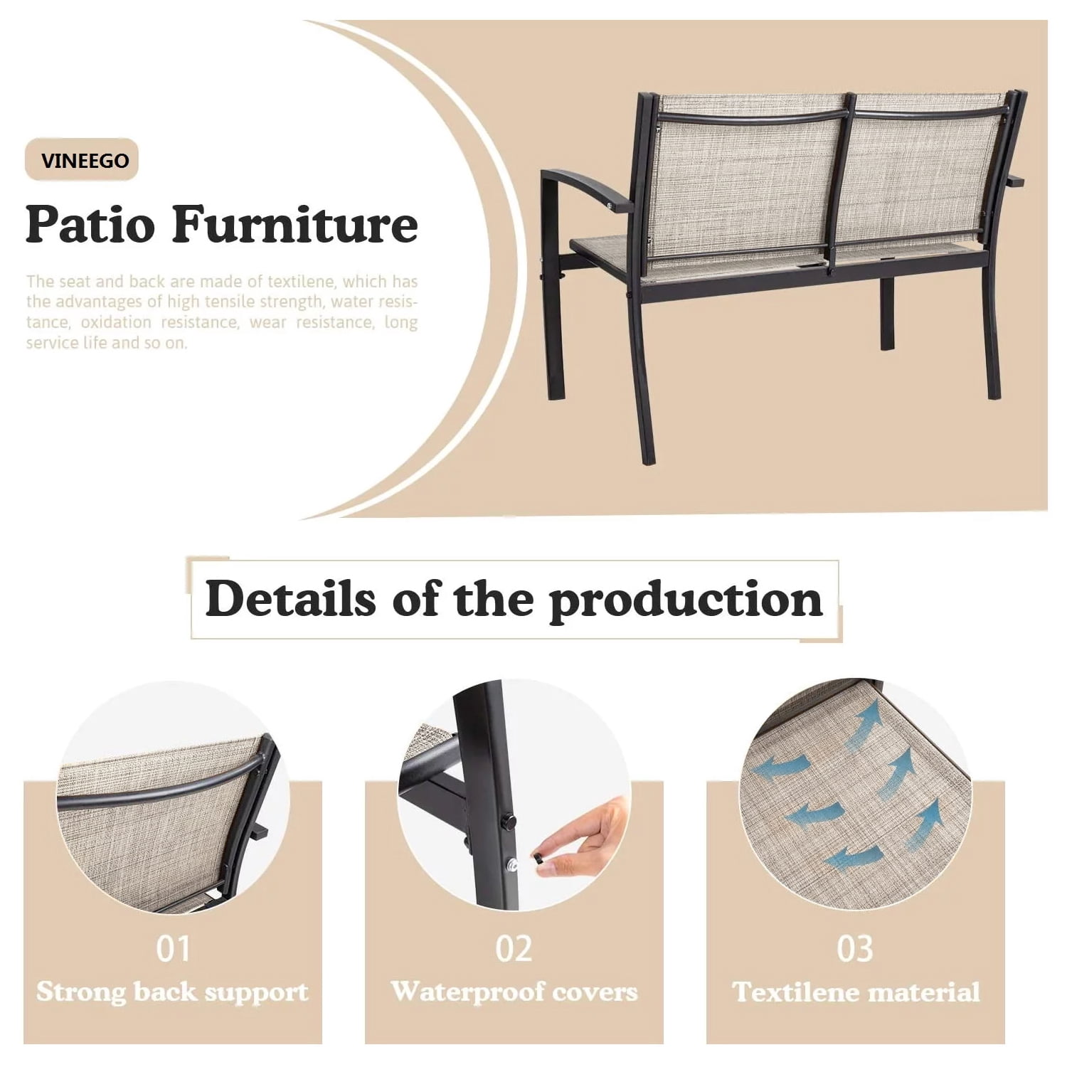 Devoko 4 Pieces Patio Furniture Outdoor furniture Modern Conversation Set Black Bistro Set, Beige, Steel