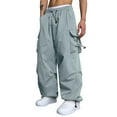 thumbnail image 6 of NIEWTR Men's Parachute Cargo Pants Baggy Casual Harem Pants Casual Parachute Cargo Pants Loose Fit Pants with Pockets (S,A01-Silver), 6 of 7