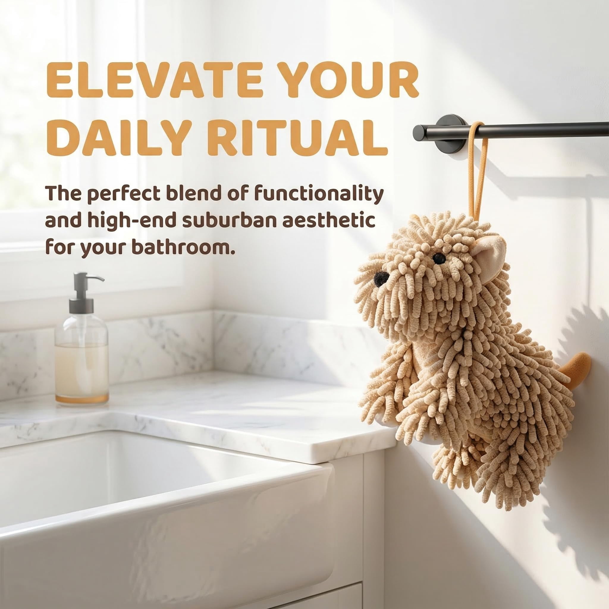 Dog Hand Drying Towel – Soft Absorbent Chenille Hanging or Stand Design for Bathroom Kitchen Use, Cute Animal Style Decorative Towel for Daily Home Use