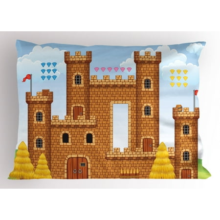 Children Pillow Sham Video Game Background With Castle Leisure