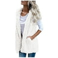thumbnail image 1 of PVCS Women Solid Pocket Color Jacket Plush Sleeveless Lapel Vest Loose Coat Top, 1 of 5
