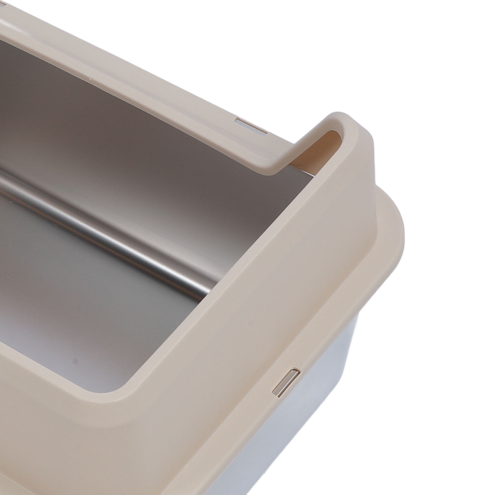 YAHHU Stainless Steel Cat Litter Box Anti Splashing Top Entry Large Kitty Pan with Scoop, High Sided Metal Potty Tray for Big Cats, 20.08 inches / 51 cm, Khaki