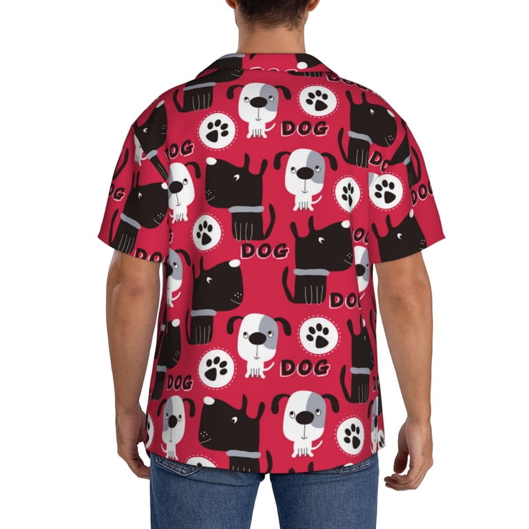 mens dog print dress shirt Yiaed Cute Dog Print Mens Casual Wrinkle Free Shirts Short Sleeve Button  Down Summer Stretch Dress Shirt-X-Large
