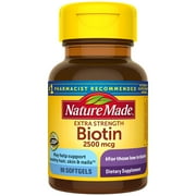 Nature Made High Potency Biotin (B7) 2500 mcg. Softgels 90 Ct May help support healthy hair, skin, and nails