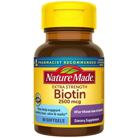 Nature Made High Potency Biotin (B7) 2500 mcg. Softgels 90 Ct May help support healthy hair, skin, and nails