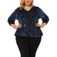 thumbnail image 5 of Unique Bargains Women's Plus Velvet Semi Sheer Bishop 3/4 Sleeve Peplum Top 4X Blue, 5 of 7