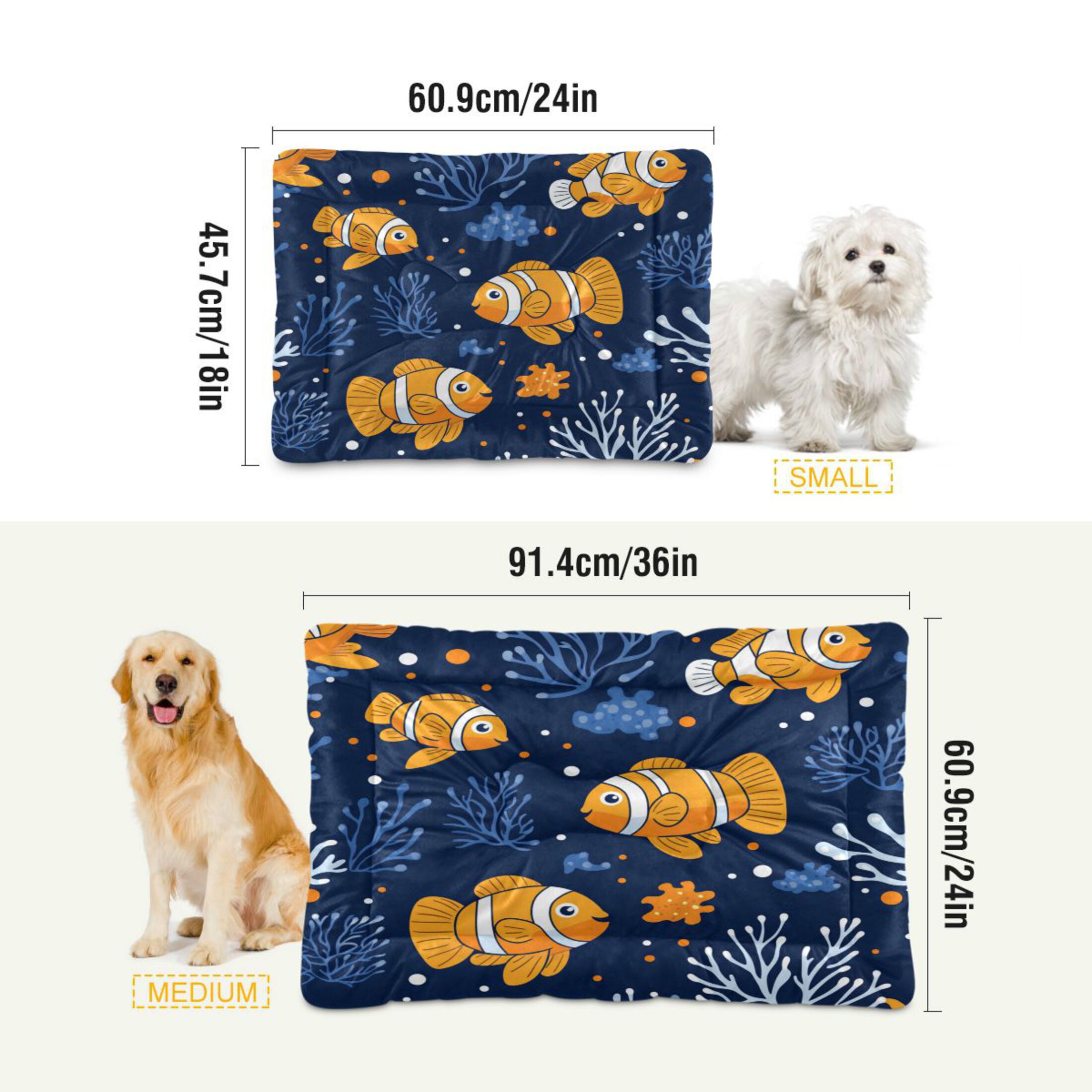 Qxltty Cute Clownfish Pattern Ped Pad Wear-resistant and Hard to Bite Through Sleeping Pad for Small Medium Large Dogs Winter Pet Bed 36×24in