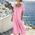 thumbnail image 4 of Bosfbaoi Dresses for Women Casual Flowy A-Line Dress Square Neck Short Sleeve Maxi Womens Dresses with Pockets Summer Dresses for Women 2026, 4 of 8