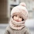 thumbnail image 2 of lnmuld Solid Kids Pom Pom Fuzzy Trapper Hat Integrated Neck Warmer Windproof Winter Hat for Boys Girls Khaki,One Size, 2 of 4