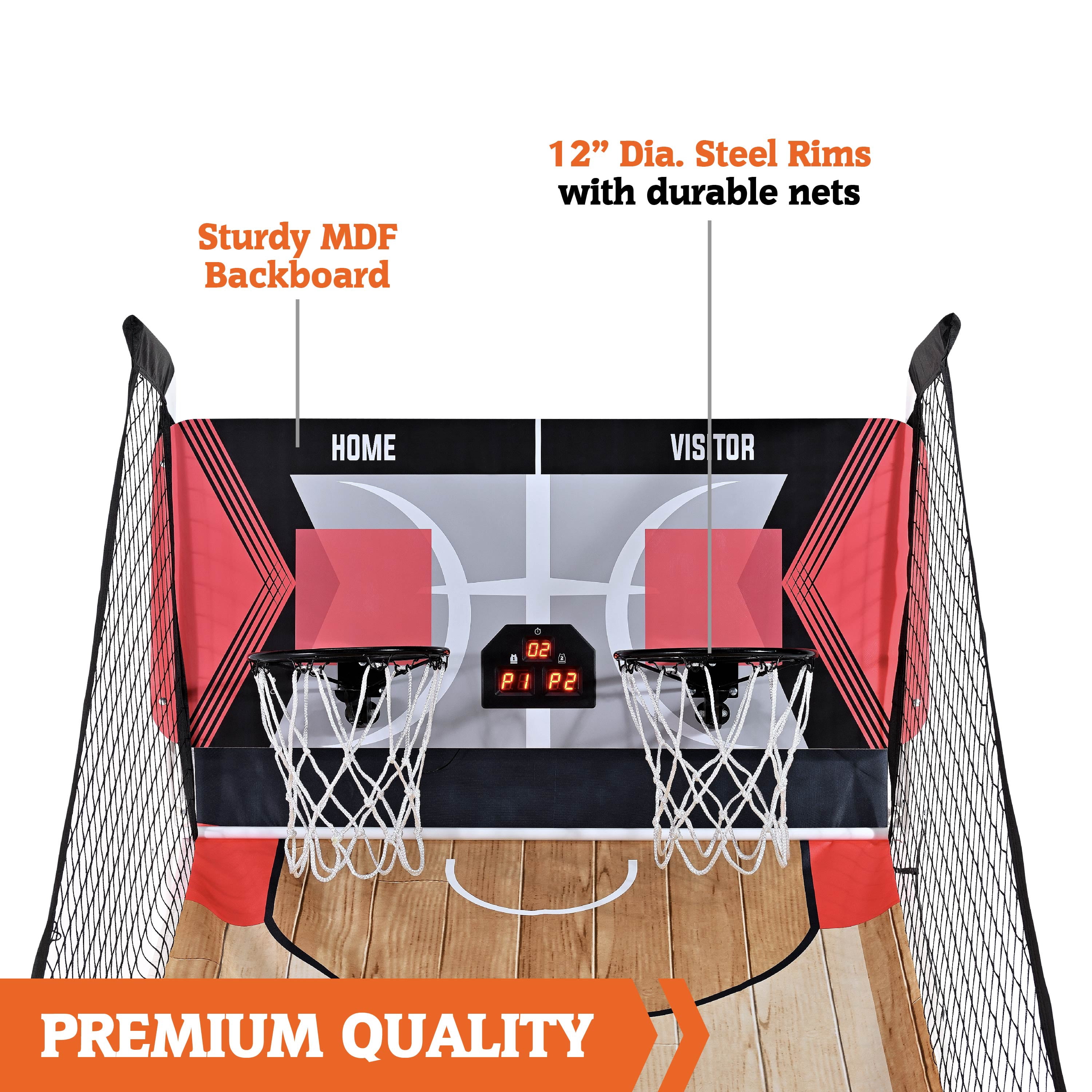 Easy to Assemble Arcade Basketball Game 84-in Tall, with Steel Frame EZ-Fold X-Leg, by Hall of Games