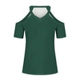 thumbnail image 4 of Lovskoo Womens Summer Tops Trendy Solid Color V-Neck Off Shoulder Casual Short Sleeved Top Shirt Olive Green, 4 of 6