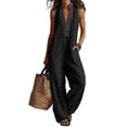 thumbnail image 2 of Sleeveless Stand Collar Wide Leg Jumpsuit for Women Casual Holiday Party Romper Summer Color Casual Fashionable Pocket Jumpsuit Outfit, 2 of 5