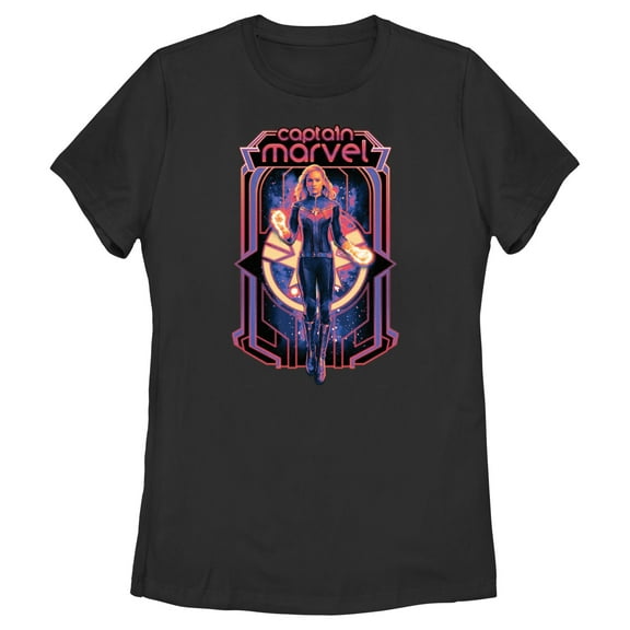Women's The Marvels Captain Marvel Portrait  Graphic Tee Black Medium