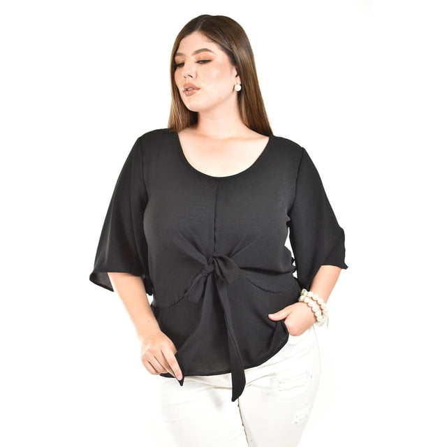 Blusa detalle de moño Roman Fashion /Tallas Extras, 1832 (Negro) negro 42