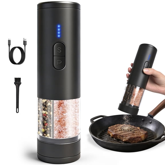 Electric Salt and Pepper Grinder Set, Rechargeable 2 IN 1 Salt and Pepper Mill Shakers for Kitchen, One Hand Operation, Adjustable Coarseness, 200ML Larger Capacity