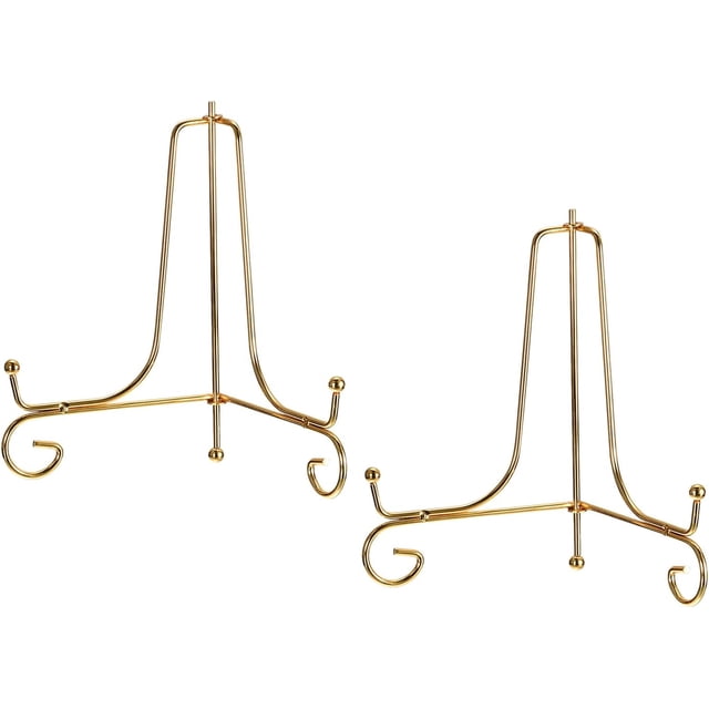 uxcell Plate Stand for Display, 6 Inch 2Pcs Iron Decorative Plate Holder Metal Easel Folding Display Stand for Photo Picture Frame, Gold