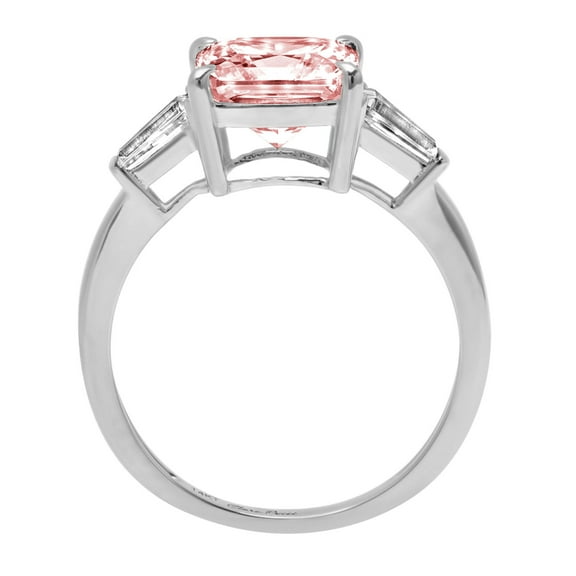 3 ct Cushion Cut Simulated Pink Diamond Three-Stone Engagement Ring for Women in 18K White Gold