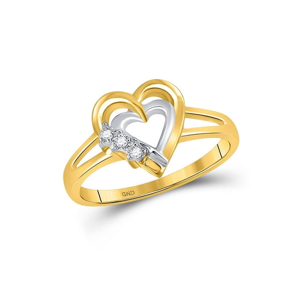 10kt Yellow Gold Womens Round Diamond Double Heart Ring .03 Cttw